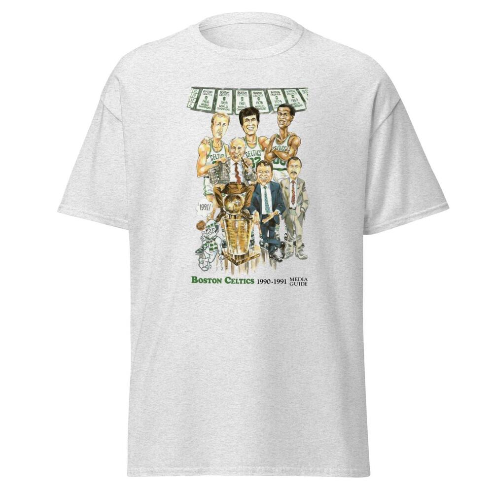 1990-1991 Boston Celtics The Big Three T-Shirt- Ash Grey Color  Unisex